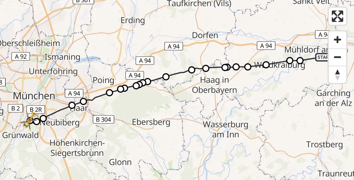 Flugroute Rettungshubschrauber Polling - ADAC Air Rescue Center Hubschrauberlandeplatz (Christoph 1), 20 Juli 2026, 10:56