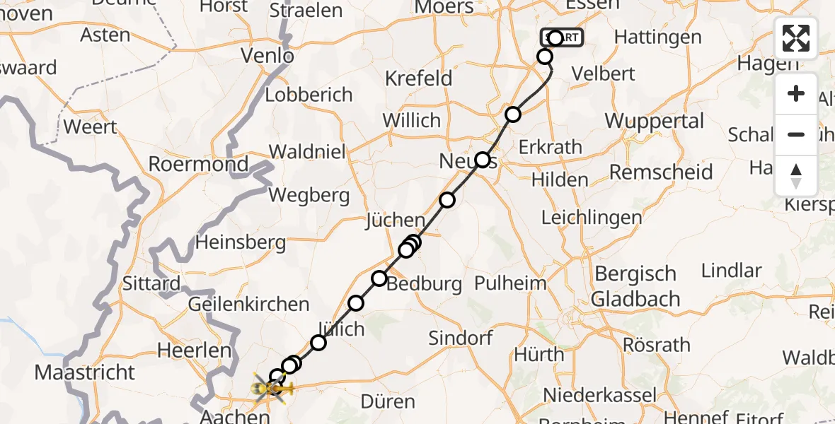 Flugroute Rettungshubschrauber Essen-Mülheim Flughafen - Aachen-Merzbrück Flughafen, 20 Juli 2026, 10:59