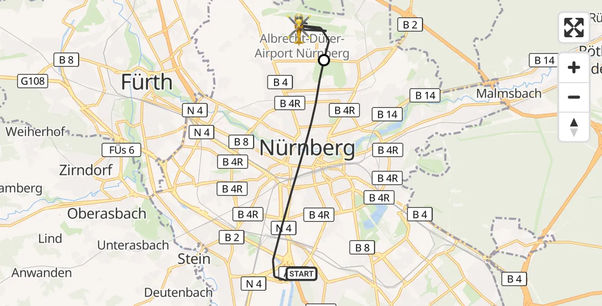 Flugroute Ambulanzhubschrauber Nürnberg - Flughafen Nuremberg, 20 Juli 2026, 11:03