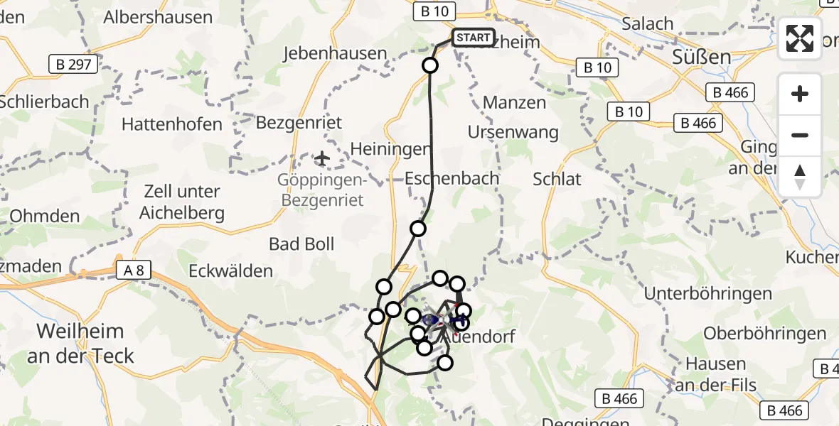 Flugroute Polizeihubschrauber Göppingen - Bad Ditzenbach, 20 Juli 2026, 11:11