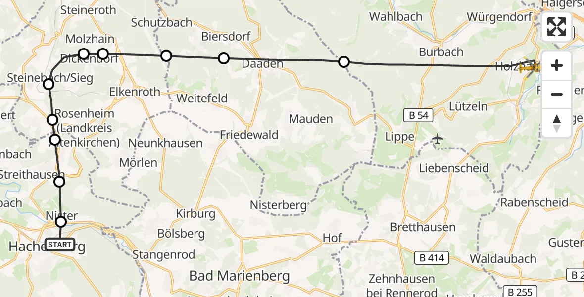 Flugroute Rettungshubschrauber Hachenburg - Burbach, 20 Juli 2026, 11:12