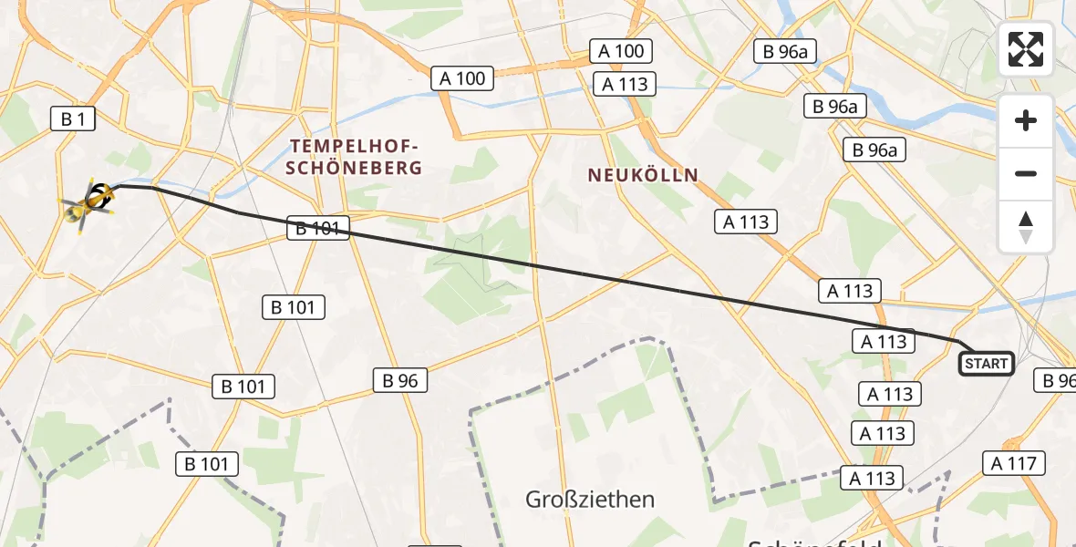 Flugroute Rettungshubschrauber Berlin - Charité Clinic Benjamin Franklin Campus, 20 Juli 2026, 11:12