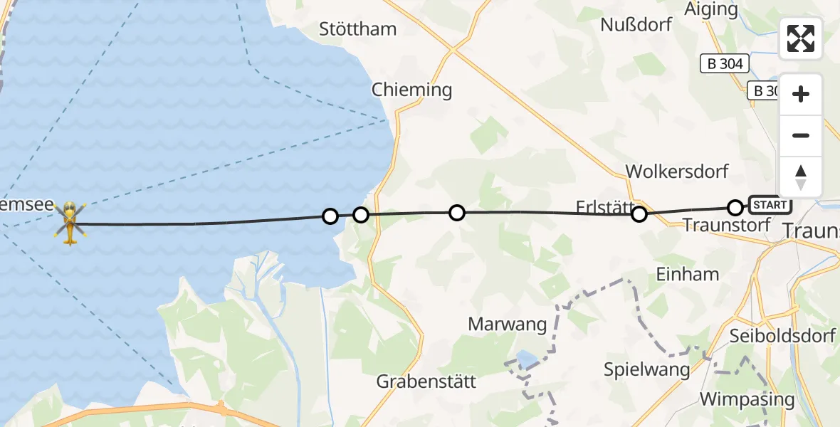 Flugroute Rettungshubschrauber Traunstein Hospital - Chiemsee (See), 20 Juli 2026, 11:14
