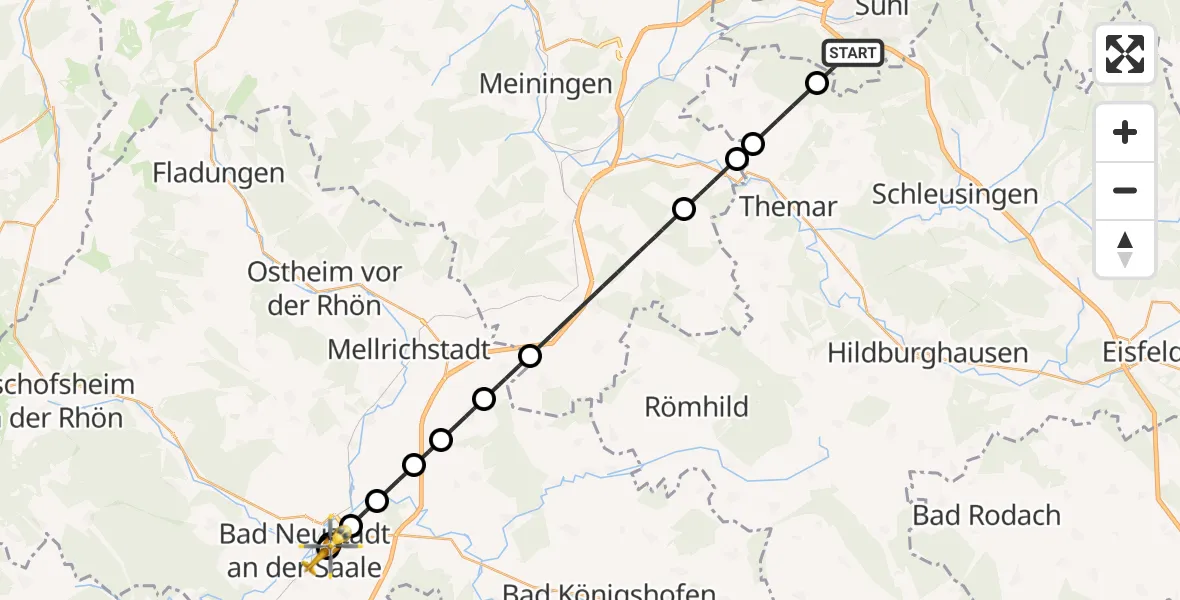 Flugroute Ambulanzhubschrauber Suhl - Bad Neustadt an der Saale Hospital, 20 Juli 2026, 11:15