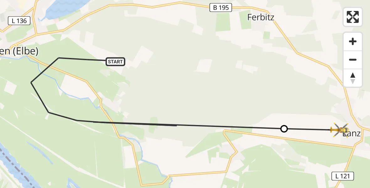 Flugroute Rettungshubschrauber Lenzen (Elbe) - Lanz, 20 Juli 2026, 11:20
