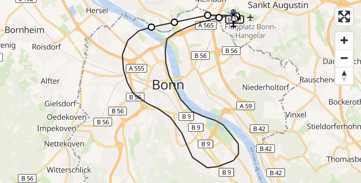 Flugroute Polizeihubschrauber Sankt Augustin - Sankt Augustin, 20 Juli 2026, 11:20