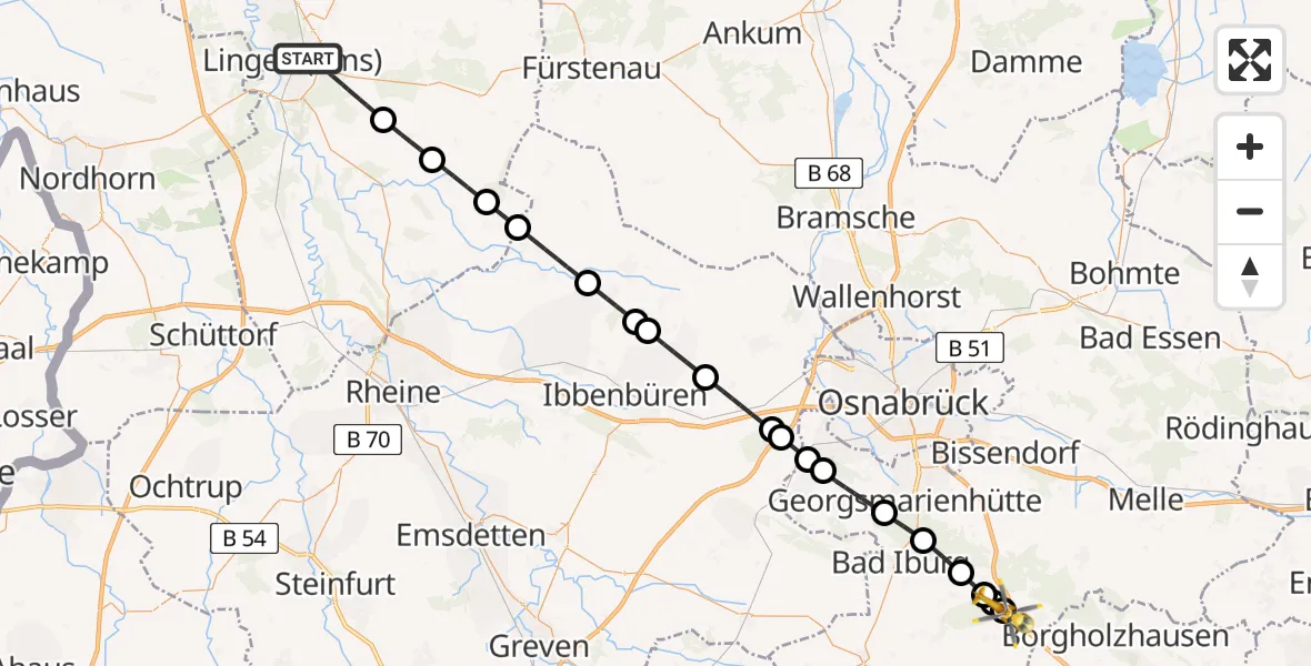 Flugroute Ambulanzhubschrauber Lingen (Ems) - Bad Rothenfelde, 20 Juli 2026, 11:22
