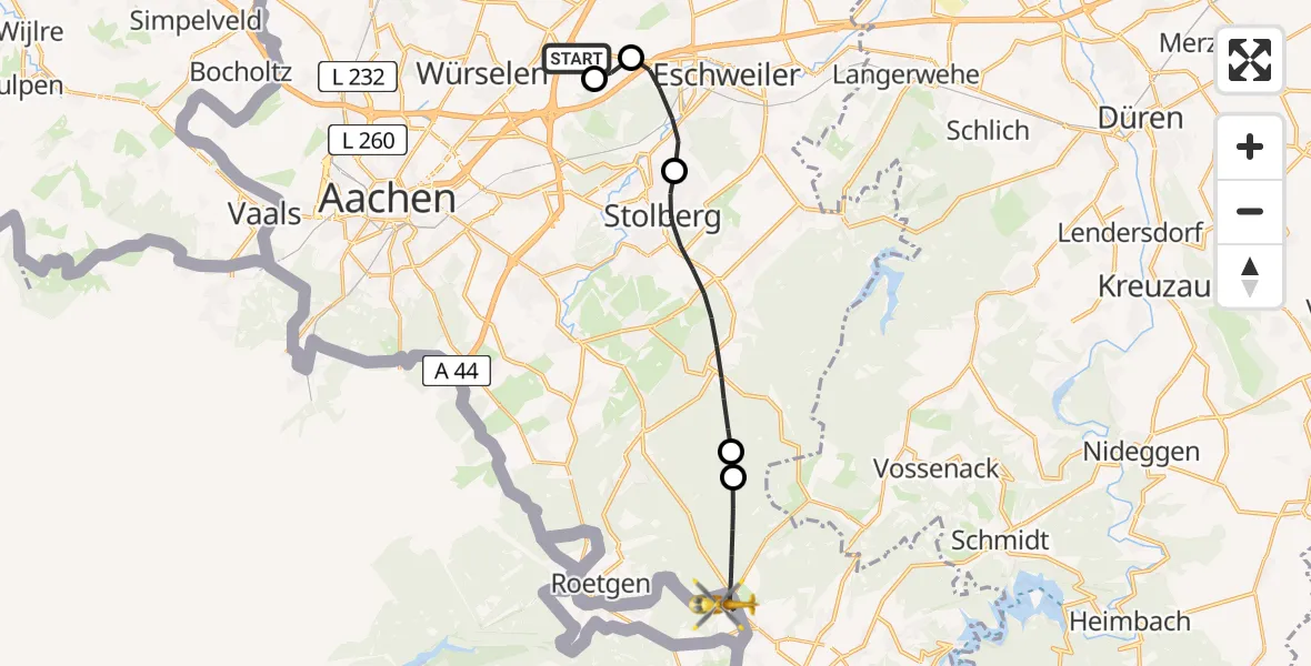 Flugroute Rettungshubschrauber Aachen-Merzbrück Flughafen - Simmerath, 20 Juli 2026, 11:27