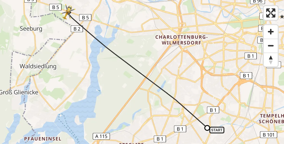 Flugroute Rettungshubschrauber Charité Clinic Benjamin Franklin Campus - Berlin, 20 Juli 2026, 11:30