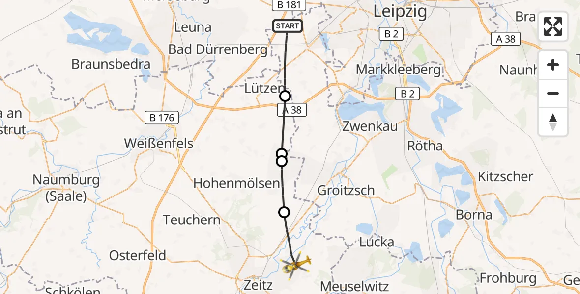 Flugroute Rettungshubschrauber Markranstädt - Elsteraue, 20 Juli 2026, 11:31