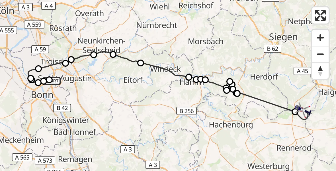 Flugroute Polizeihubschrauber Sankt Augustin - Liebenscheid, 20 Juli 2026, 11:34