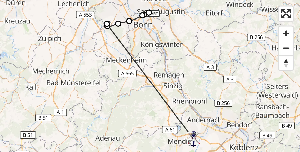 Flugroute Polizeihubschrauber Sankt Augustin - Kruft, 20 Juli 2026, 11:35