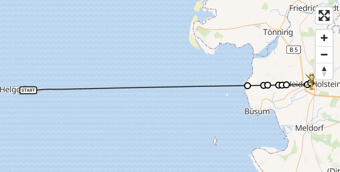Flugroute Rettungshubschrauber North Sea - Heide, 20 Juli 2026, 11:36