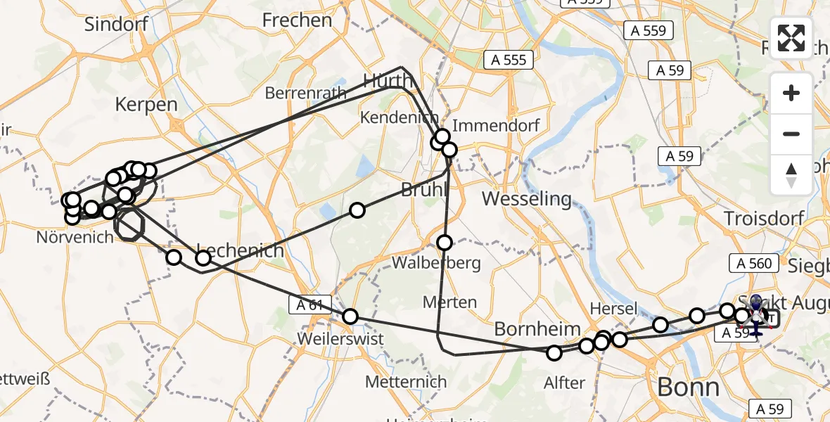 Flugroute Polizeihubschrauber Sankt Augustin - Sankt Augustin, 20 Juli 2026, 11:36