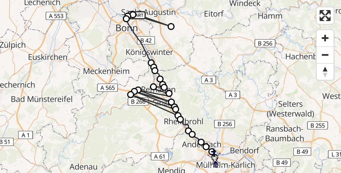 Flugroute Polizeihubschrauber Sankt Augustin - Kettig, 20 Juli 2026, 11:37
