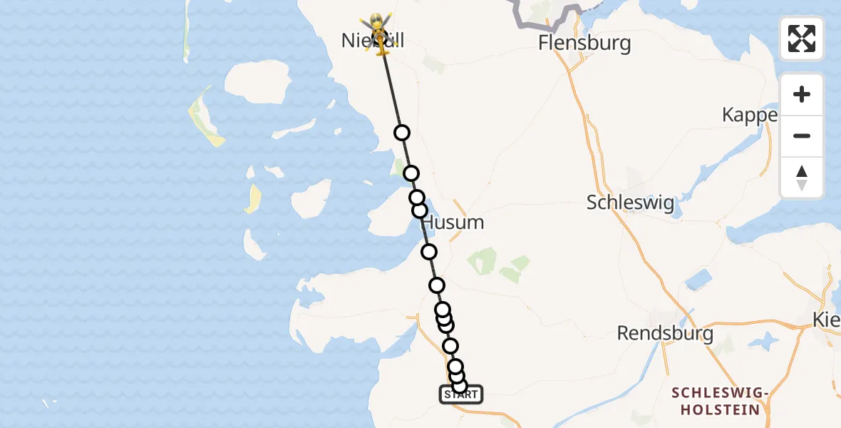Flugroute Ambulanzhubschrauber Heide - Niebüll, 20 Juli 2026, 11:40