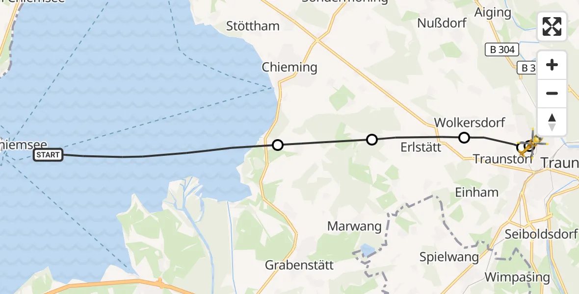 Flugroute Rettungshubschrauber Chiemsee (See) - Traunstein Hospital, 20 Juli 2026, 11:48