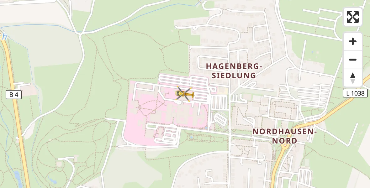 Flugroute Rettungshubschrauber Südharz Hospital Nordhausen - Südharz Hospital Nordhausen, 20 Juli 2026, 11:55