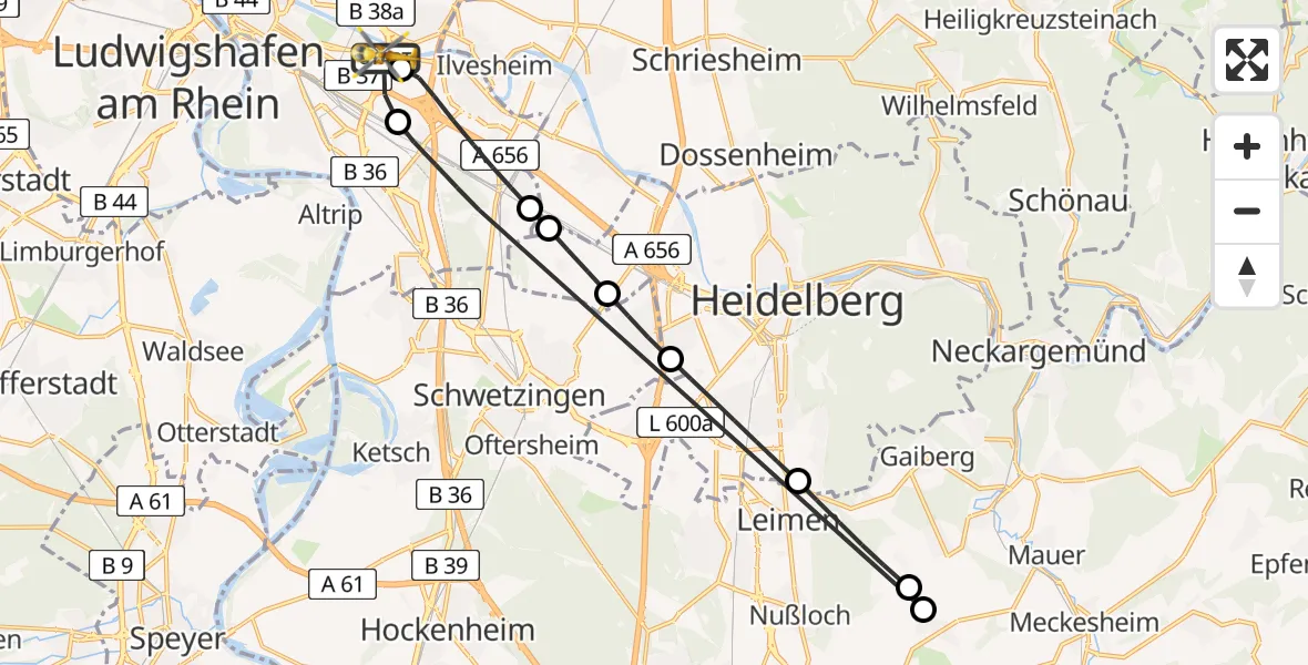 Flugroute Rettungshubschrauber Mannheim-City Flughafen - Mannheim-City Flughafen, 20 Juli 2026, 11:55