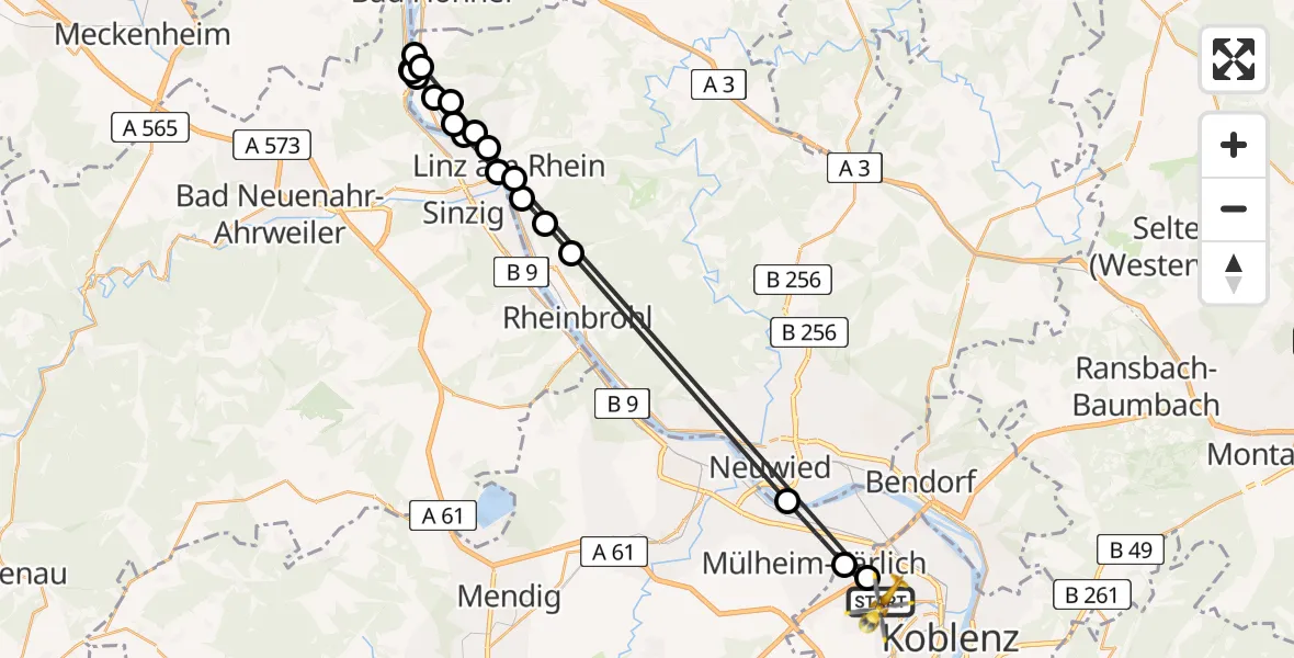 Flugroute Rettungshubschrauber Koblenz - Koblenz, 20 Juli 2026, 11:56