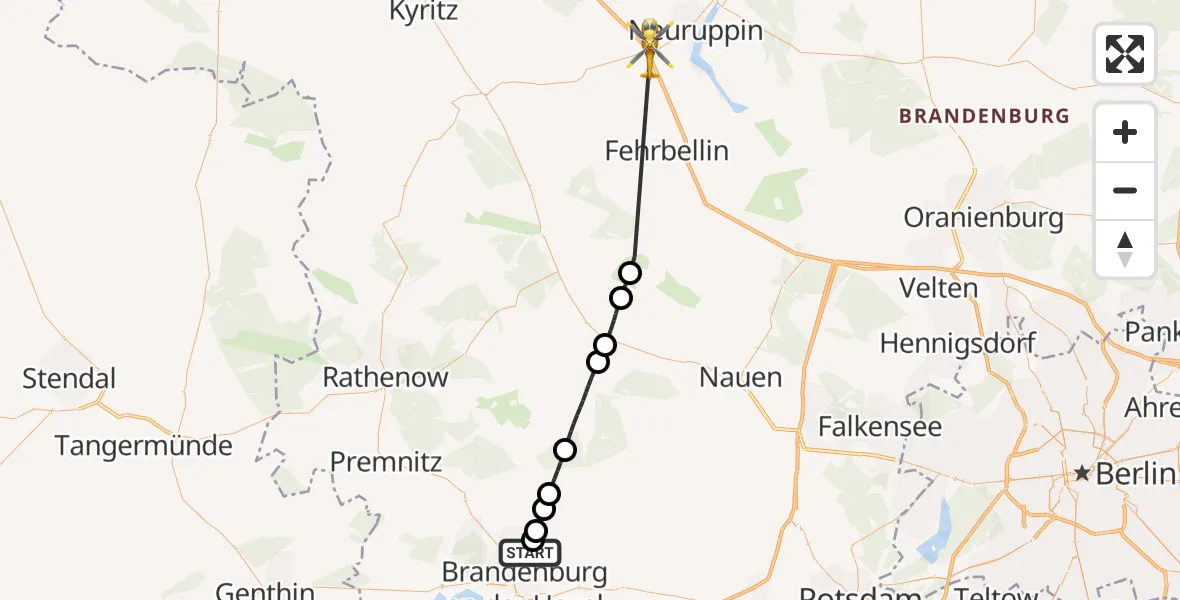 Flugroute Rettungshubschrauber Brandenburg an der Havel - Dabergotz, 20 Juli 2026, 12:03