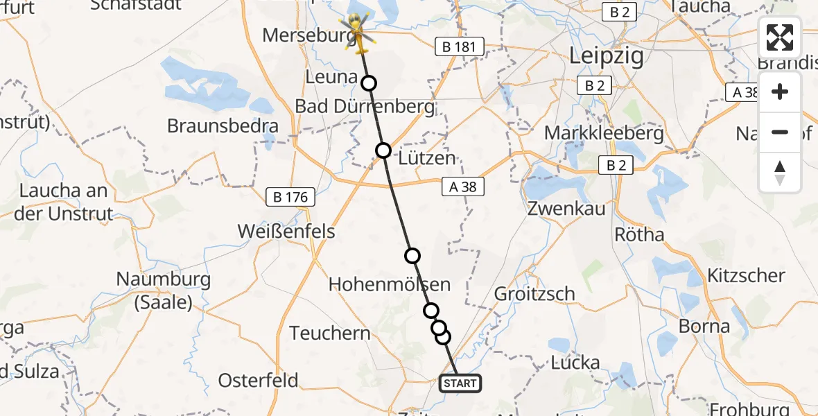 Flugroute Rettungshubschrauber Elsteraue - Schkopau, 20 Juli 2026, 12:03