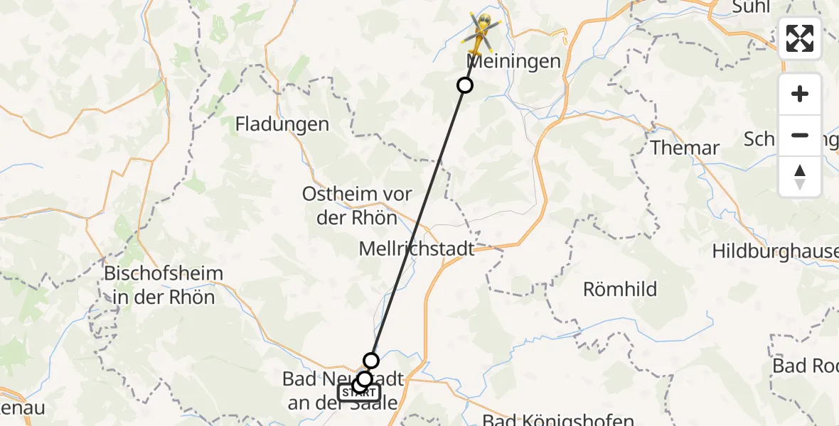 Flugroute Ambulanzhubschrauber Bad Neustadt an der Saale Hospital - Meiningen, 20 Juli 2026, 12:11