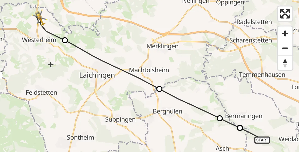 Flugroute Rettungshubschrauber Blaustein - Westerheim, 20 Juli 2026, 12:19