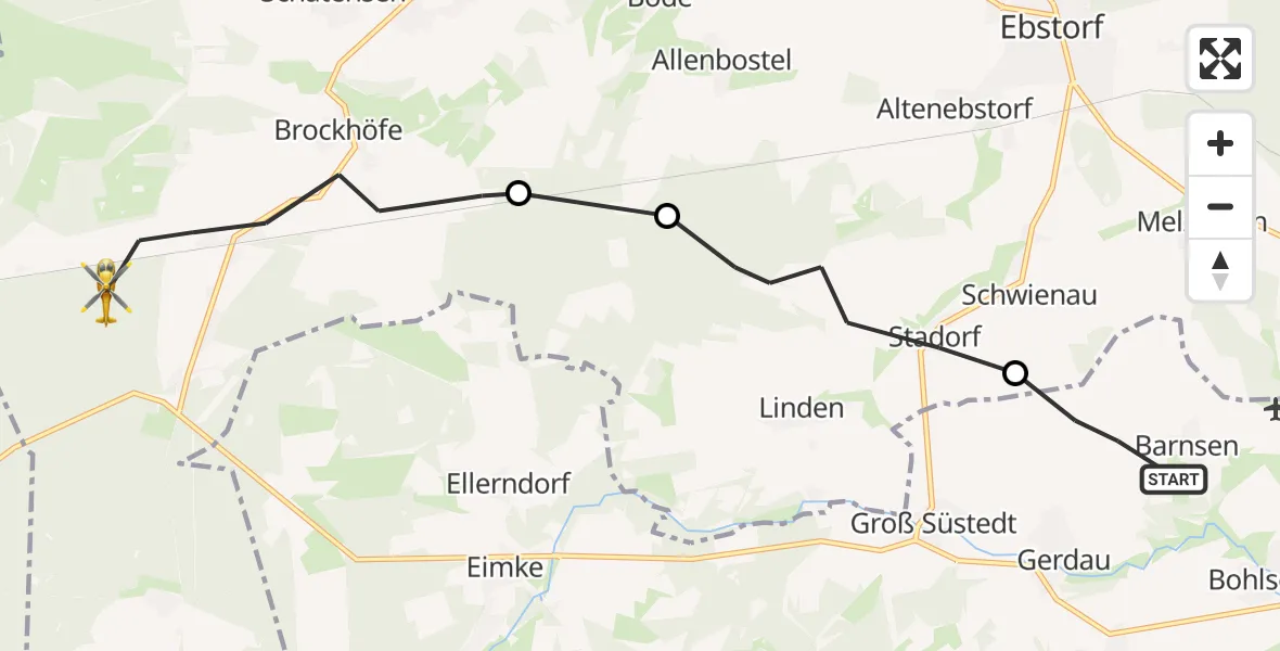 Flugroute Rettungshubschrauber Gerdau - Wriedel, 20 Juli 2026, 12:19