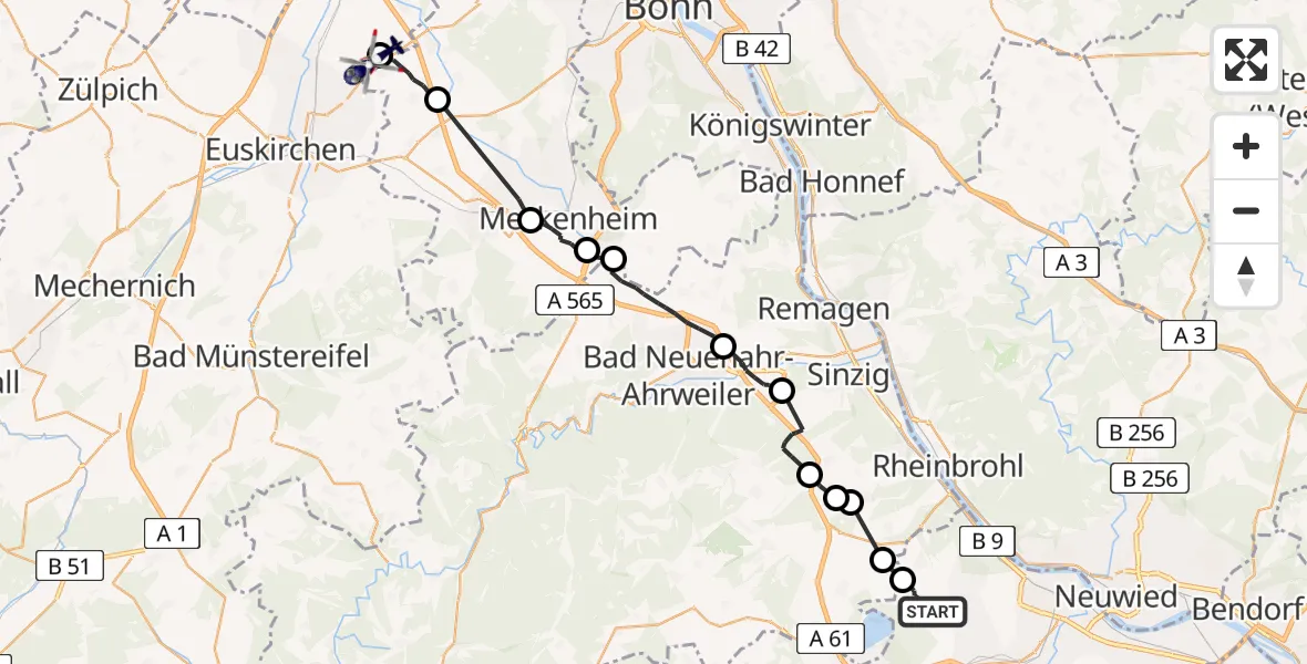 Flugroute Polizeihubschrauber Andernach - Swisttal, 20 Juli 2026, 12:20