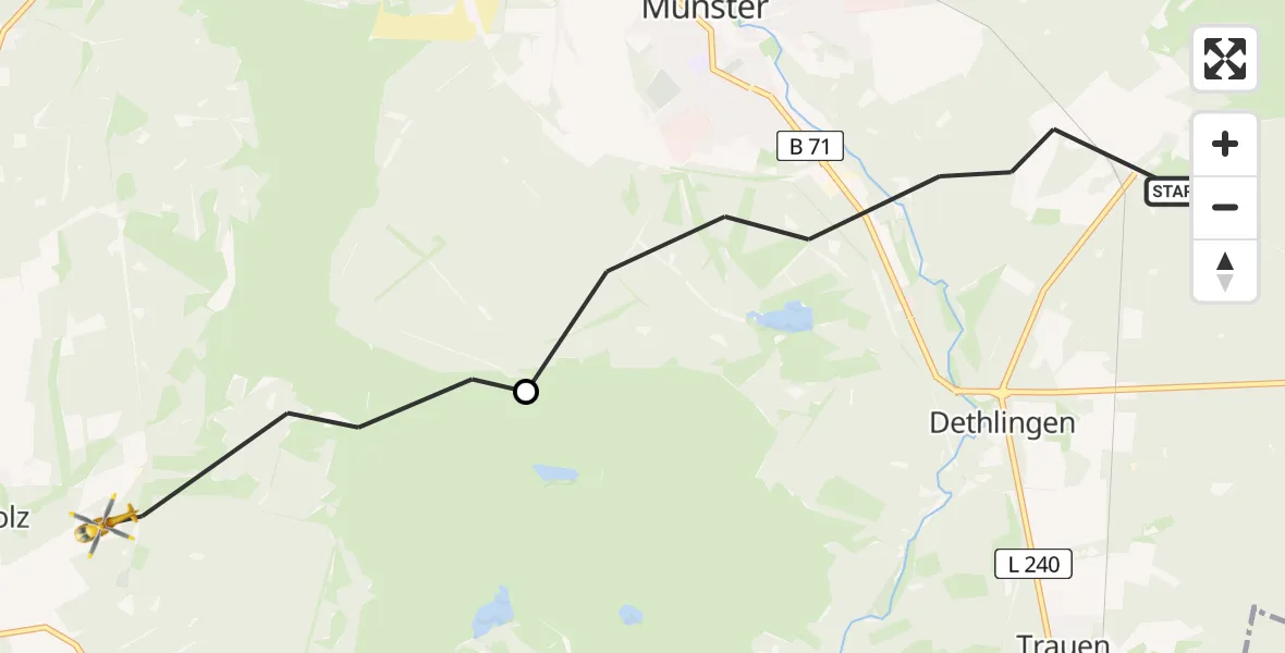 Flugroute Rettungshubschrauber Munster - Wietzendorf, 20 Juli 2026, 12:25