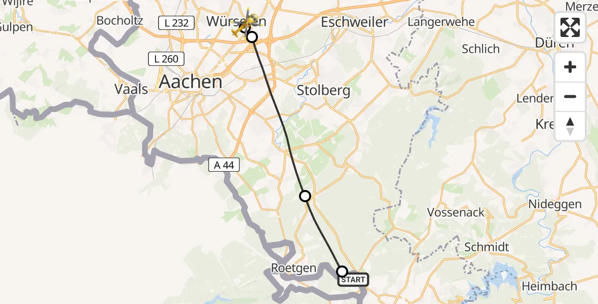 Flugroute Rettungshubschrauber Simmerath - Rhein-Maas Hospital, 20 Juli 2026, 12:28