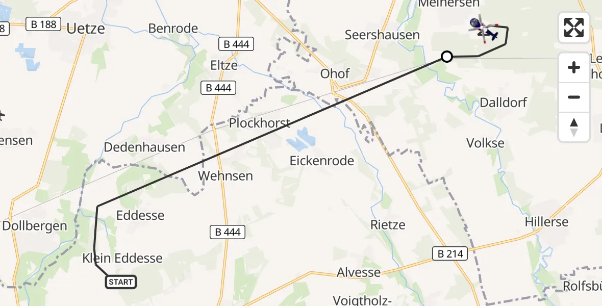 Flugroute Polizeihubschrauber Edemissen - Meinersen, 20 Juli 2026, 12:36