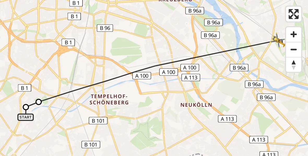 Flugroute Rettungshubschrauber Charité Clinic Benjamin Franklin Campus - Berlin, 20 Juli 2026, 12:41