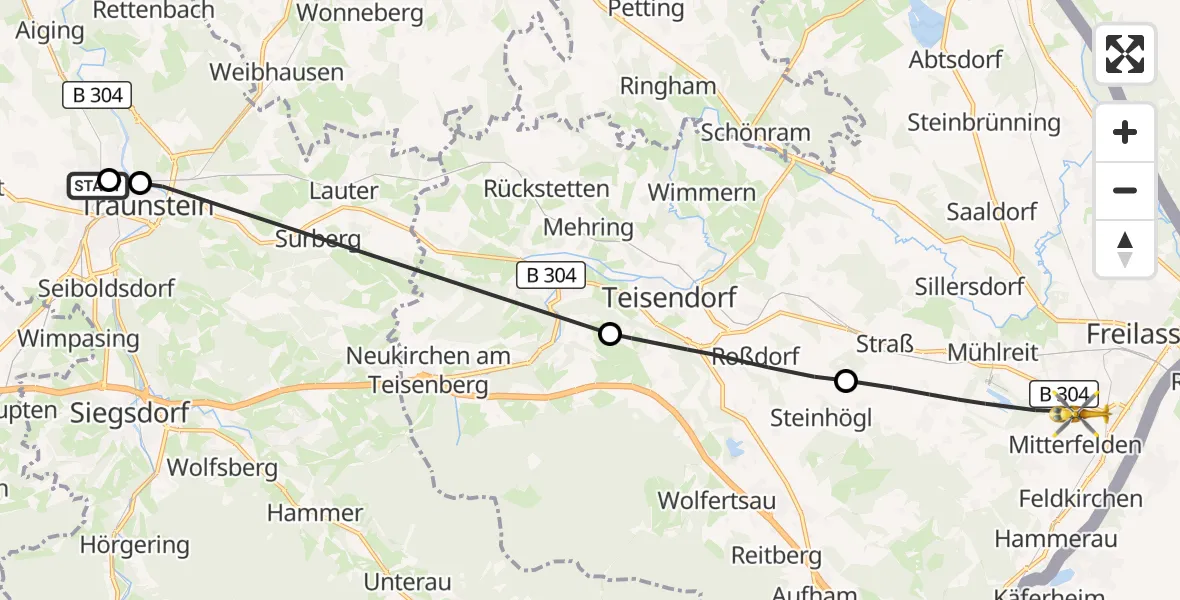 Flugroute Rettungshubschrauber Traunstein Hospital - Ainring, 20 Juli 2026, 12:42
