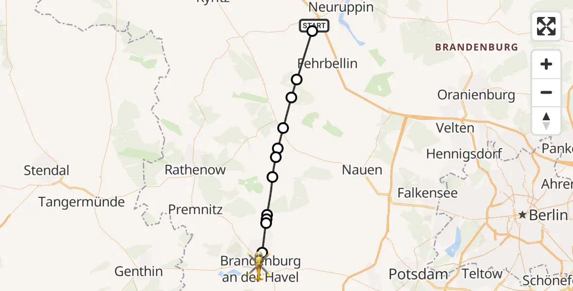 Flugroute Rettungshubschrauber Dabergotz - Brandenburg an der Havel, 20 Juli 2026, 12:42