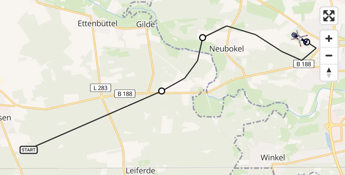 Flugroute Polizeihubschrauber Meinersen - Gifhorn Bundespolizei Hubschrauberlandeplatz, 20 Juli 2026, 12:43