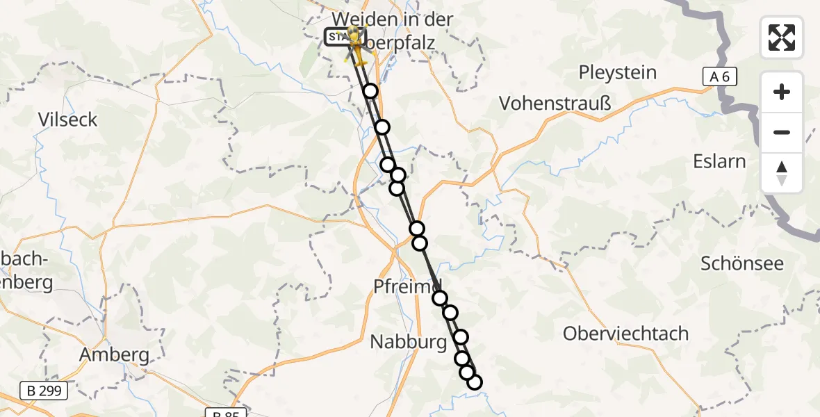 Flugroute Ambulanzhubschrauber Weiden i.d.OPf. - Weiden i.d.OPf., 20 Juli 2026, 12:43
