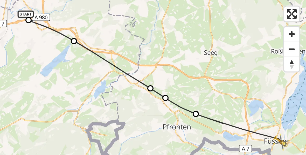 Flugroute Rettungshubschrauber Kempten-Durach Flugplatz - Füssen, 20 Juli 2026, 12:46