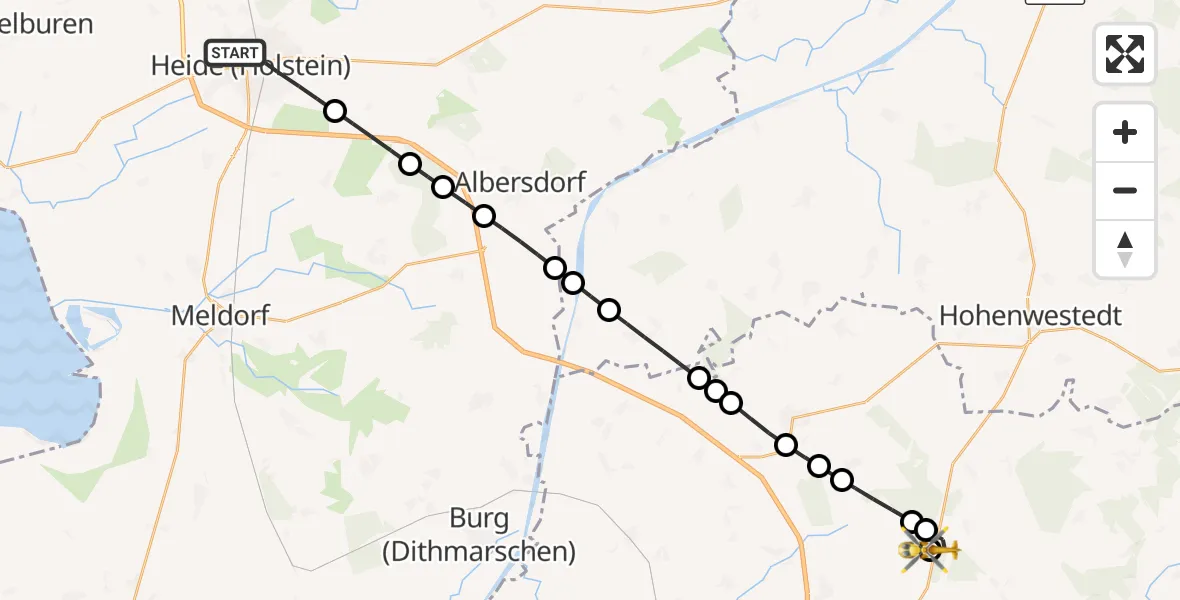 Flugroute Rettungshubschrauber Heide - Itzehoe Hungriger Wolf Flugplatz, 20 Juli 2026, 12:46