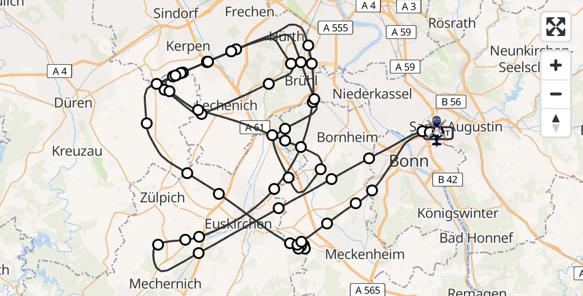 Flugroute Polizeihubschrauber Bonn-Hangelar Flugplatz - Sankt Augustin, 20 Juli 2026, 12:47