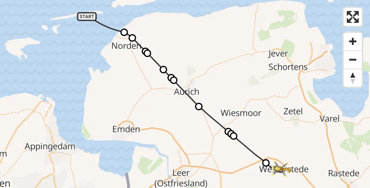 Flugroute Ambulanzhubschrauber Noordzee - Westerstede, 20 Juli 2026, 12:48