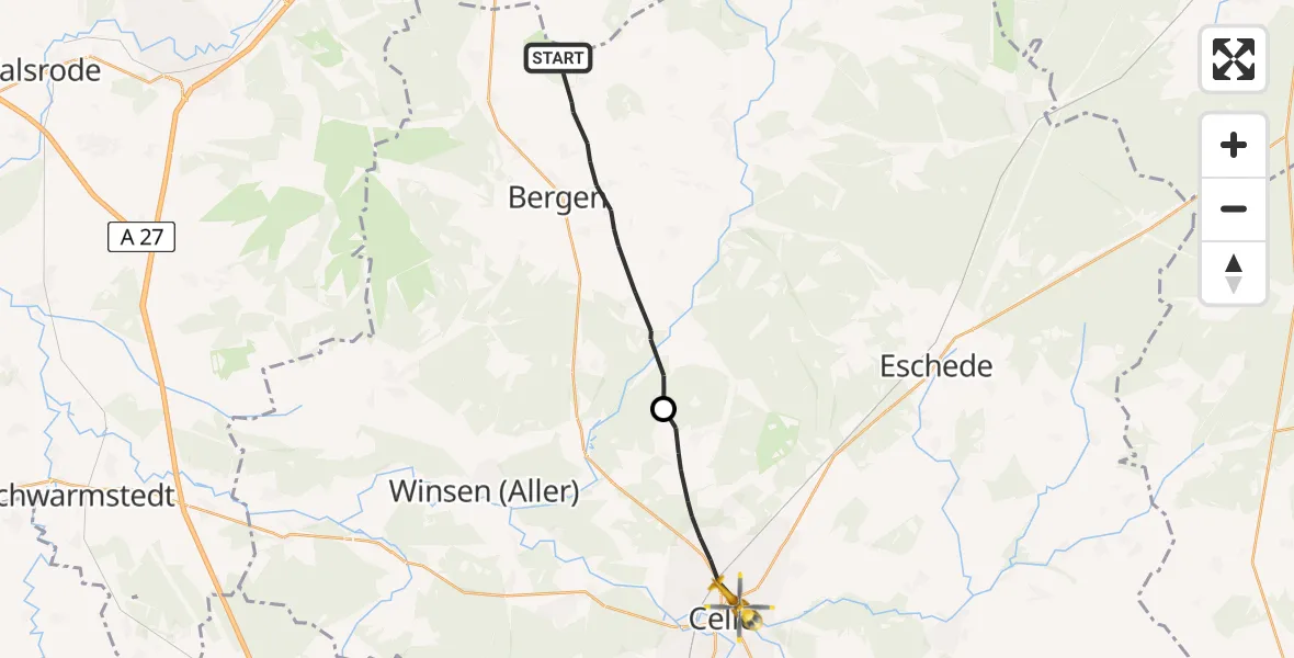 Flugroute Rettungshubschrauber Bergen - Celle, 20 Juli 2026, 12:52