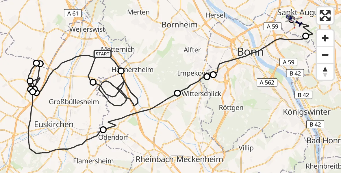 Flugroute Polizeihubschrauber Weilerswist - Sankt Augustin, 20 Juli 2026, 12:54