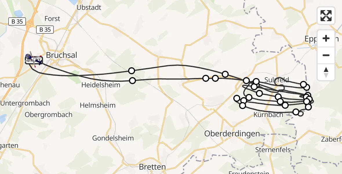 Flugroute Polizeihubschrauber Bruchsal - Bruchsal, 20 Juli 2026, 12:56