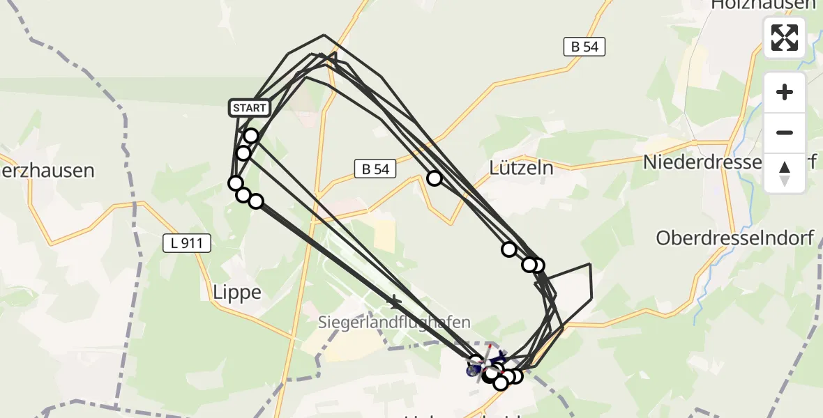Flugroute Polizeihubschrauber Burbach - Siegerland Flughafen, 20 Juli 2026, 12:58
