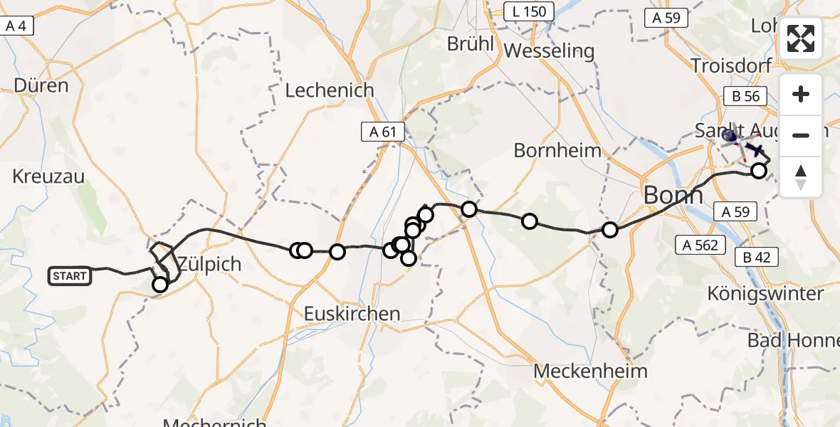Flugroute Polizeihubschrauber Nideggen - Sankt Augustin, 20 Juli 2026, 13:03