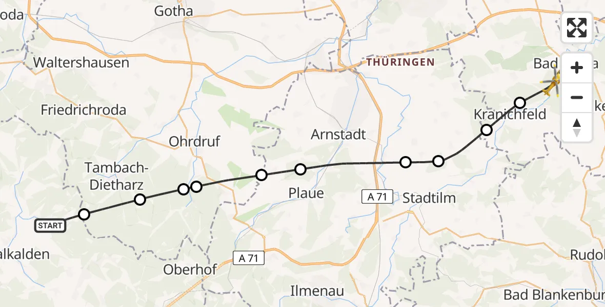 Flugroute Ambulanzhubschrauber Floh-Seligenthal - Bad Berka, 20 Juli 2026, 13:07