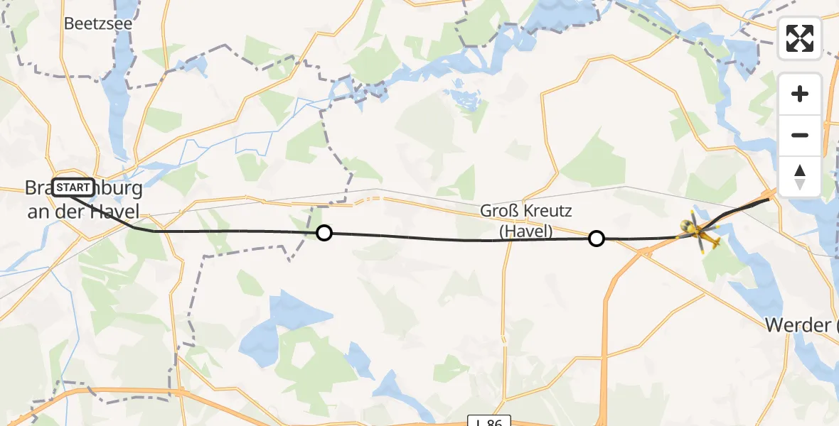 Flugroute Rettungshubschrauber Brandenburg an der Havel - Werder (Havel), 20 Juli 2026, 13:13