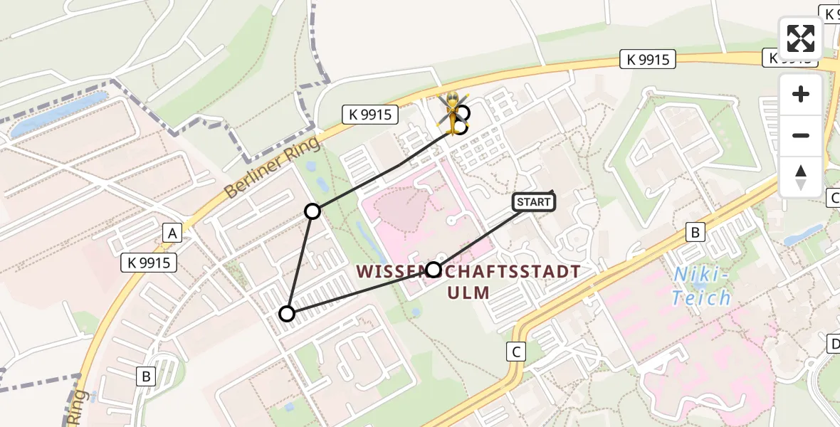 Flugroute Rettungshubschrauber Ulm Military Hospital Emergency - ADAC Air Rescue Station Ulm (Christoph 22), 20 Juli 2026, 13:19